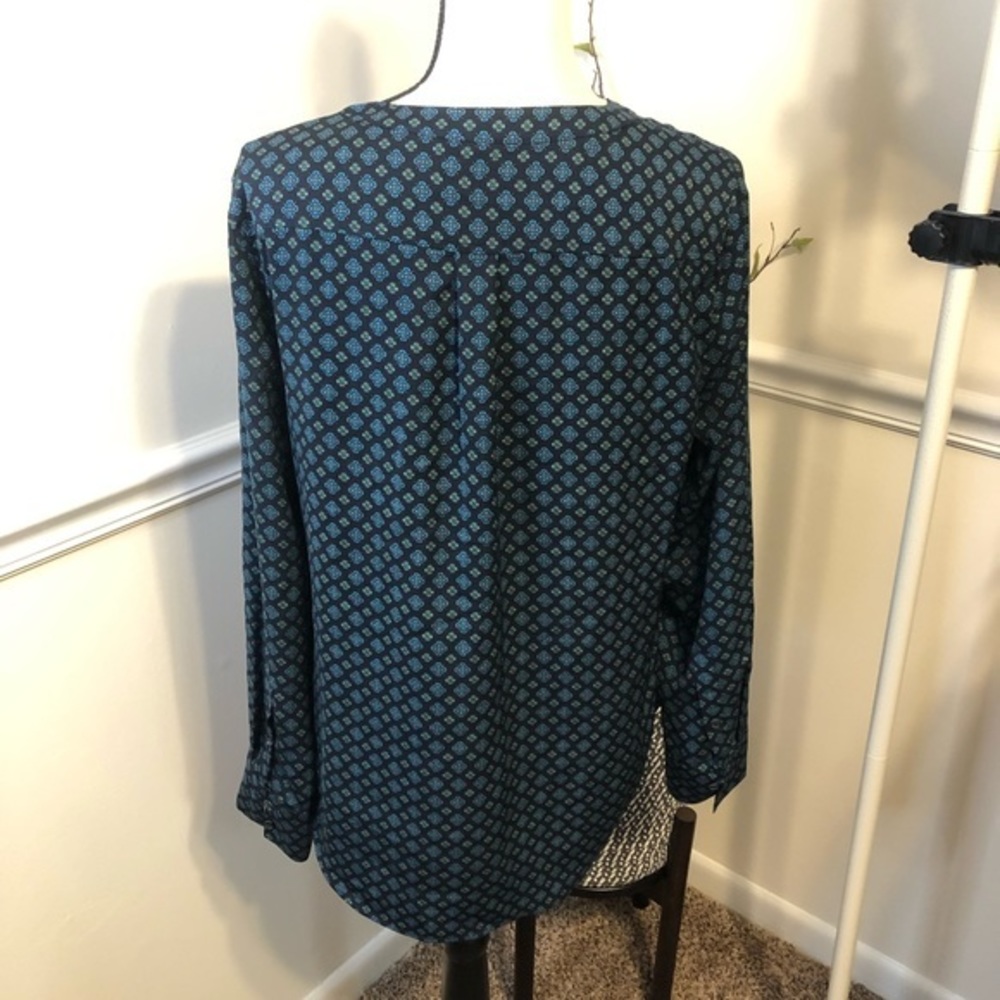 J. Crew Abstract Print 1/2 Button Down Blouse M - image 2